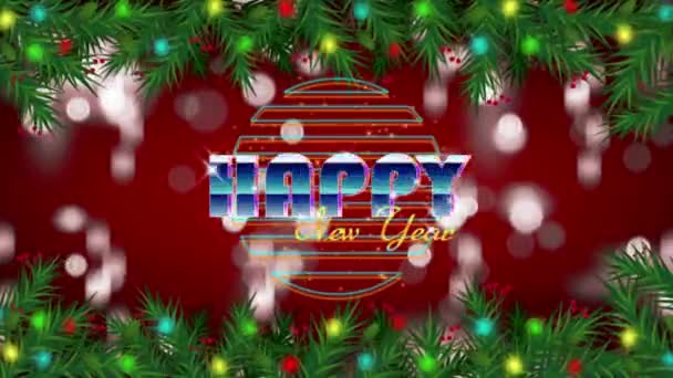 赤い背景とテキストを持つアニメーション白い光のボケデザインクリスマスや新年のテンプレートのためのハッピーニューイヤー — ストック動画