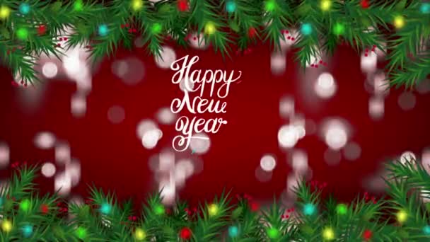 Animação Bokeh Luz Branca Com Fundo Vermelho Texto Feliz Ano — Vídeo de Stock