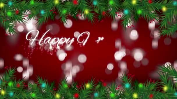 Animace Bílé Světlo Bokeh Červeným Pozadím Textem Šťastný Nový Rok — Stock video