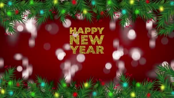 赤い背景とテキストを持つアニメーション白い光のボケデザインクリスマスや新年のテンプレートのためのハッピーニューイヤー — ストック動画