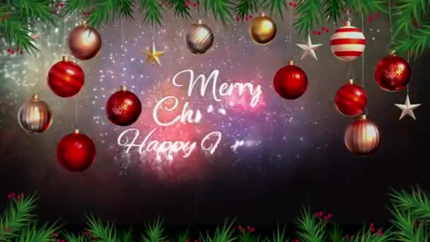 Animace Text Oženit Vánoce Šťastný Nový Rok Realistickým Barevným Ohňostrojem — Stock video