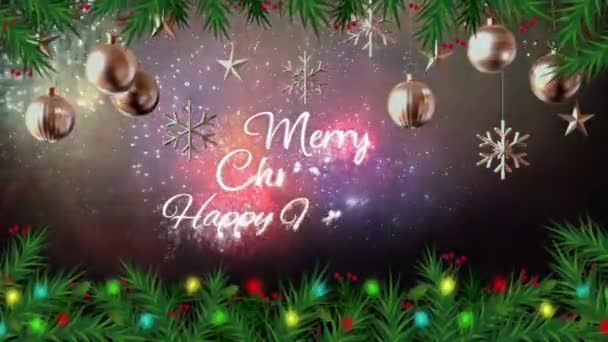 Animatie Tekst Trouwen Kerstmis Gelukkig Nieuw Jaar Met Realistische Kleurrijke — Stockvideo