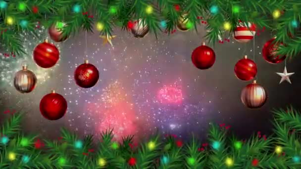 现实的五彩缤纷的烟火背景设计圣诞或新年模板 — 图库视频影像