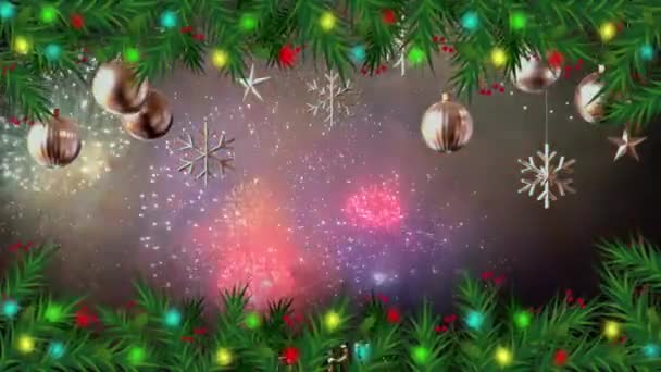 Animáció Arany Szöveg Happy Realisztikus Színes Tűzijáték Háttér Tervezés Karácsony — Stock videók