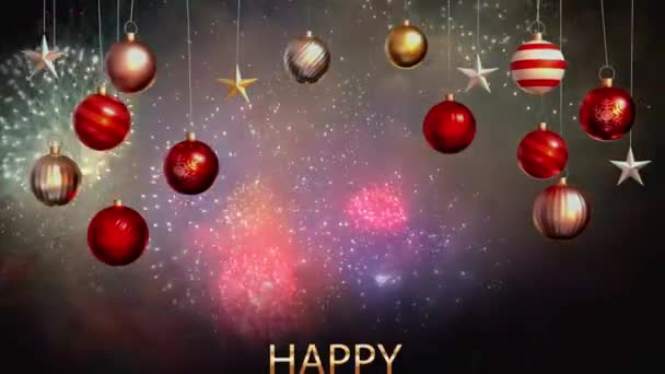 Animação Texto Dourado Happy Novo Ano Com Fundo Fogo Artifício — Vídeo de Stock