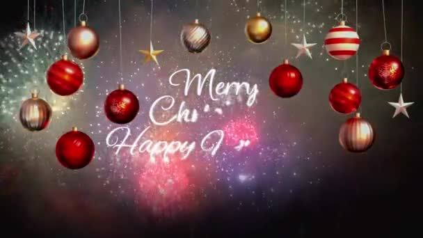 Animace Text Oženit Vánoce Šťastný Nový Rok Realistickým Barevným Ohňostrojem — Stock video