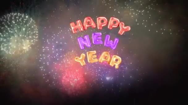 Animation Text Happy New Year Realistic Colorful Firework Background Design — Stock Video