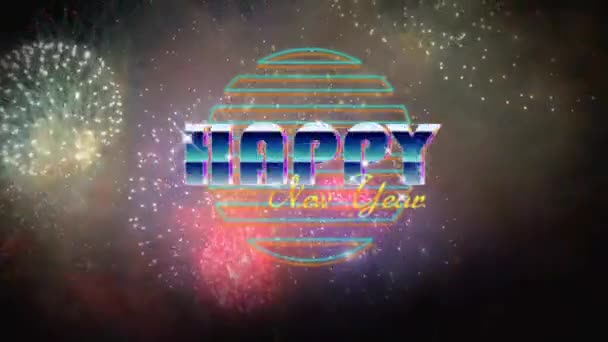 Animovaný Text Šťastný Nový Rok Realistickým Barevným Ohňostrojem Pozadí Pro — Stock video