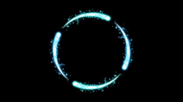 黒の背景に隔離されたアニメーション青の光の円効果 — ストック動画