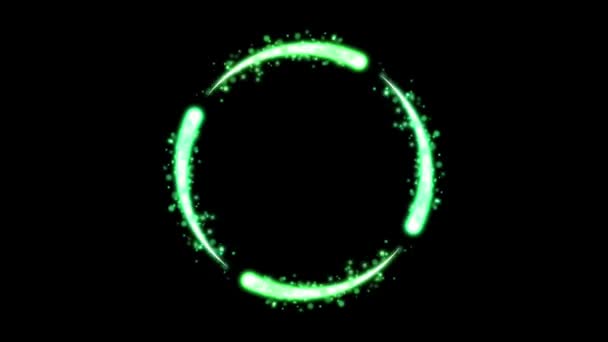 黒の背景に隔離されたアニメーション緑の光の円効果 — ストック動画