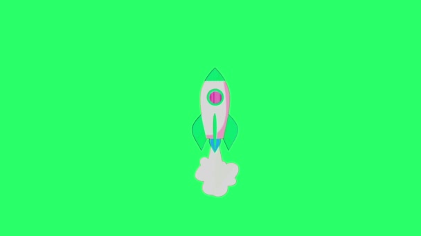 Animatie Groene Raket Isoleren Groene Achtergrond — Stockvideo