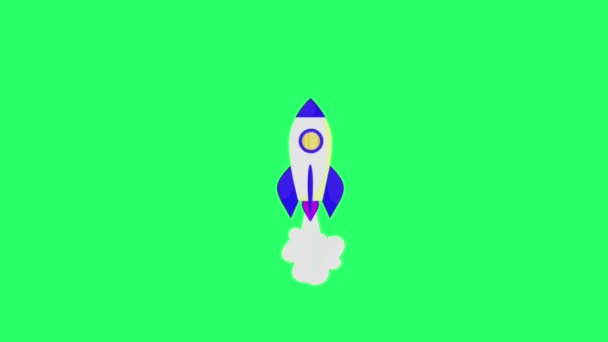Анимационная Голубая Ракета Изолировать Зеленом Фоне — стоковое видео