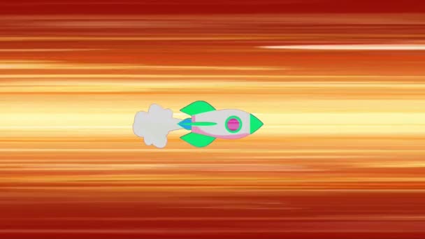 Animatie Groene Raket Met Oranje Snelheidslijn Ruimte — Stockvideo