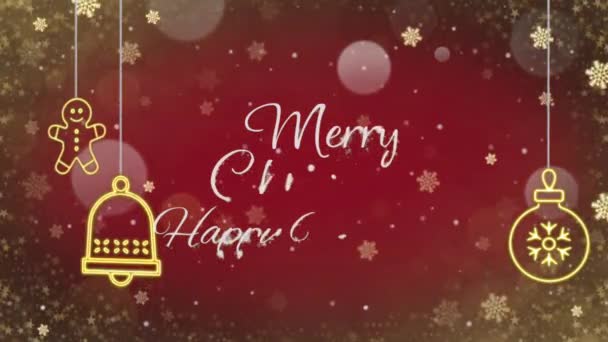 Animatie Tekst Trouwen Kerstmis Gelukkig Nieuw Jaar Met Gouden Sneeuwvlokken — Stockvideo