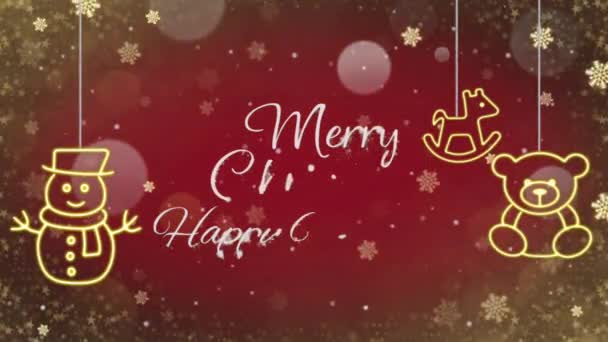Animáció Szöveg Feleségül Karácsony Hápia Arany Hópelyhek Szikrázó Piros Háttér — Stock videók