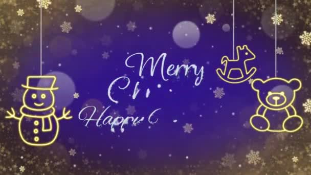 Animation Text Marry Christmas Happy New Year Snowflakes Sparkle Blue — Stock Video