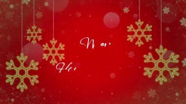 Animasyon metni Noel 'le evlenir Mutlu Yıllar Altın kar taneleri parıltısı ve kırmızı arka planla.