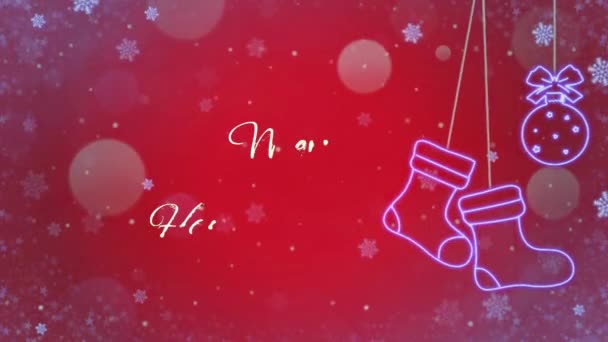 动漫文字结合了圣诞快乐新年 金色雪花闪耀 红色背景 — 图库视频影像