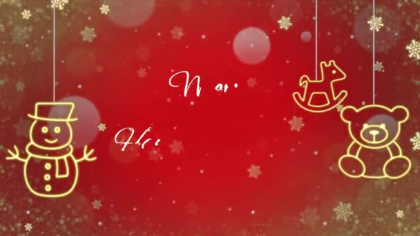 动漫文字与圣诞喜庆的新年结婚 雪片闪烁着 背景为红色 — 图库视频影像
