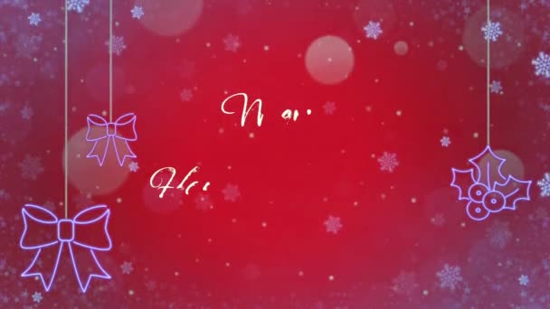Animasyon Metni Noel Evlenir Mutlu Yıllar Kar Taneleri Parıltısı Kırmızı — Stok video