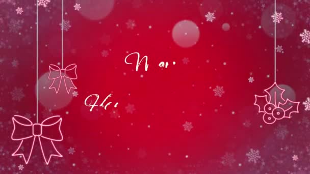 动漫文字与圣诞喜庆的新年结婚 雪片闪烁着 背景为红色 — 图库视频影像