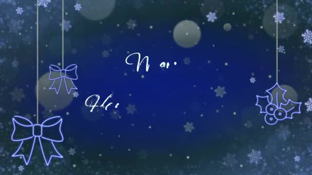 アニメーションテキストは雪の結晶の輝きと青の背景とクリスマスハッピー新年結婚 — ストック動画