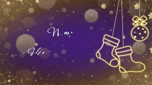 Текст Анімації Одружується Різдво Happy New Year Сніжинками Іскрою Синім — стокове відео