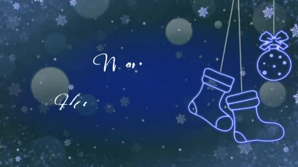 アニメーションテキストは雪の結晶の輝きと青の背景とクリスマスハッピー新年結婚 — ストック動画