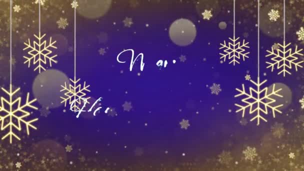 Animation Text Gifta Jul Happy Med Snöflingor Glitter Och Blå — Stockvideo