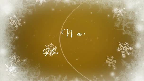 动画文本结合了圣诞喜庆新年与白色雪花闪烁着和橙色背景 — 图库视频影像