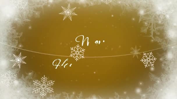 动画文本结合了圣诞喜庆新年与白色雪花闪烁着和橙色背景 — 图库视频影像