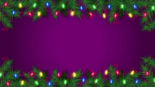 Animación Verde Marco Navidad Fondo Púrpura — Vídeos de Stock