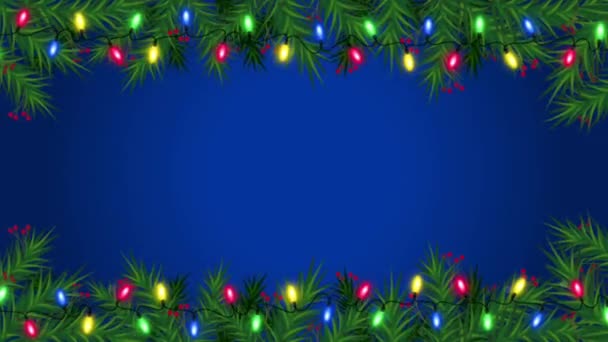 Animación Verde Marco Navidad Fondo Azul — Vídeos de Stock
