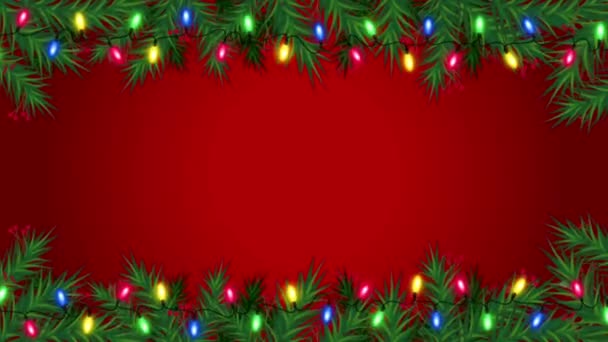 Animatie Groen Kerst Frame Rode Achtergrond — Stockvideo