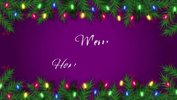 Animation Text Marry Christmas Happy New Year Purple Background — Stock Video
