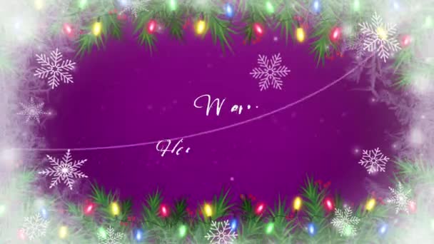 Animation Text Marry Christmas Happy New Year White Snowflakes Sparkle — Stock Video
