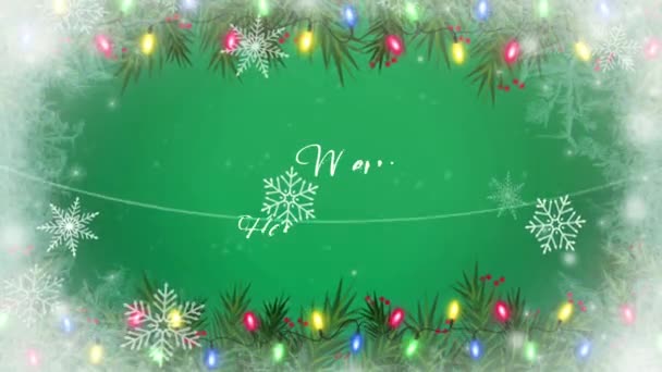 Animáció Szöveg Feleségül Karácsony Hápia Fehér Hópelyhek Szikrázó Zöld Háttér — Stock videók