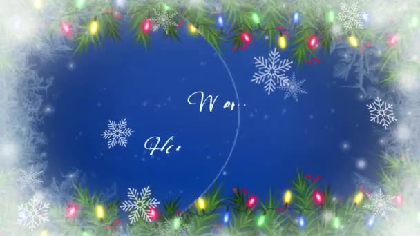动画片与圣诞喜庆的新年结婚 雪片闪烁着 背景是蓝色的 — 图库视频影像