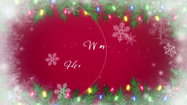 动画文本与圣诞喜庆的新年结婚 白色雪花闪烁着 红色背景 — 图库视频影像