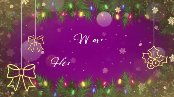 Animation Text Marry Christmas Happy New Year Golden Snowflakes Sparkle — Stock Video