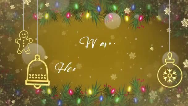 Текст Анимации Жениться Рождество Счастливый Новый Год Золотистыми Снежинками Блеск — стоковое видео