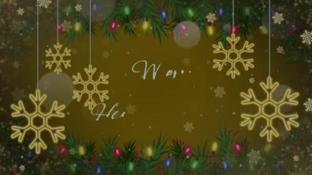 Κείμενο Animation Παντρεύονται Χριστούγεννα Ευτυχισμένο Νέο Έτος Χρυσές Νιφάδες Χιονιού — Αρχείο Βίντεο