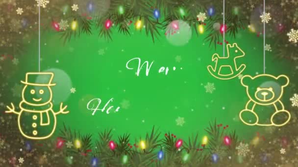 Текст Анімації Одружується Різдво Happy New Year Золотими Сніжинками Іскрою — стокове відео