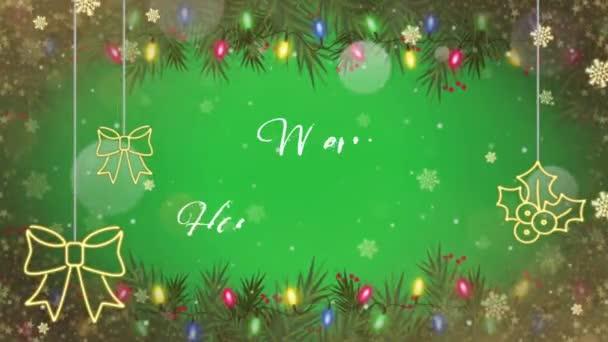 Animasyon Metni Noel Evlenir Mutlu Yıllar Altın Kar Taneleri Parıltısı — Stok video
