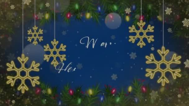 Animation Text Gifta Jul Happy Med Gyllene Snöflingor Glitter Och — Stockvideo