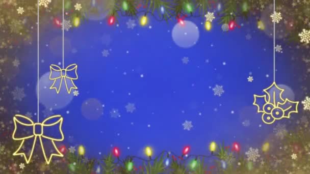 Animación Copos Nieve Blancos Brillo Fondo Azul — Vídeos de Stock