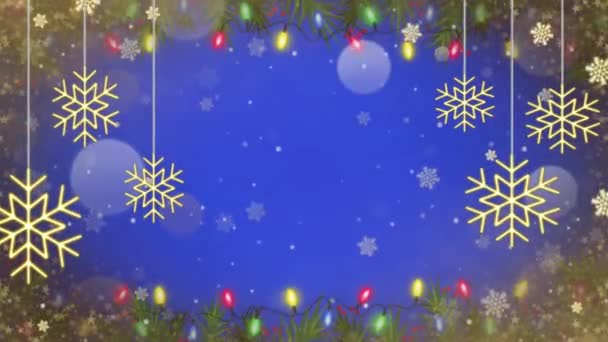 Animatie Witte Sneeuwvlokken Schitteren Blauwe Achtergrond — Stockvideo