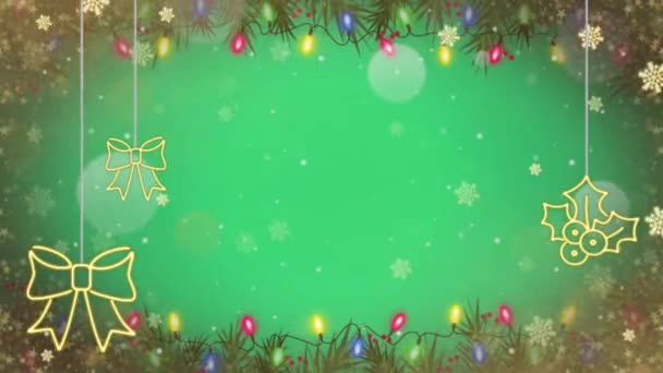 Animación Copos Nieve Blancos Brillo Fondo Verde — Vídeos de Stock