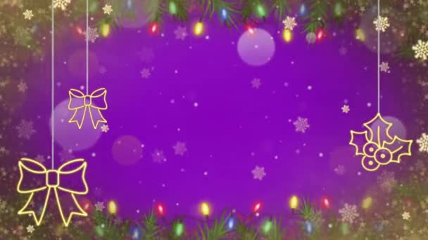 Animación Copos Nieve Blanco Brillo Fondo Púrpura — Vídeos de Stock