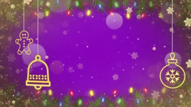动画白色雪花闪烁着光芒和紫色的背景 — 图库视频影像